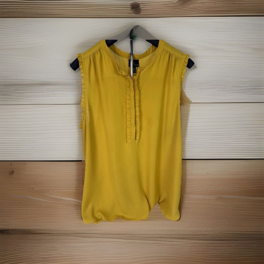 Worthington Sleeveless Ruffle Trim Blouse Top Yellow Flowy Boho Business XL